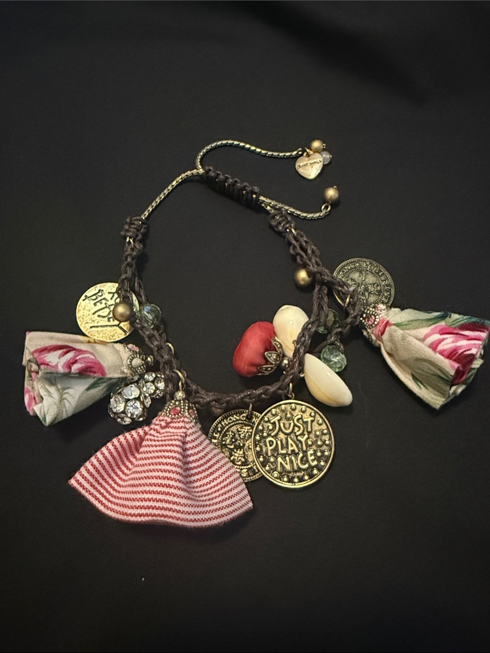 Betsey Johnson “Cameo Critters” bracelet Multicolor Tassel Charm Bracelet